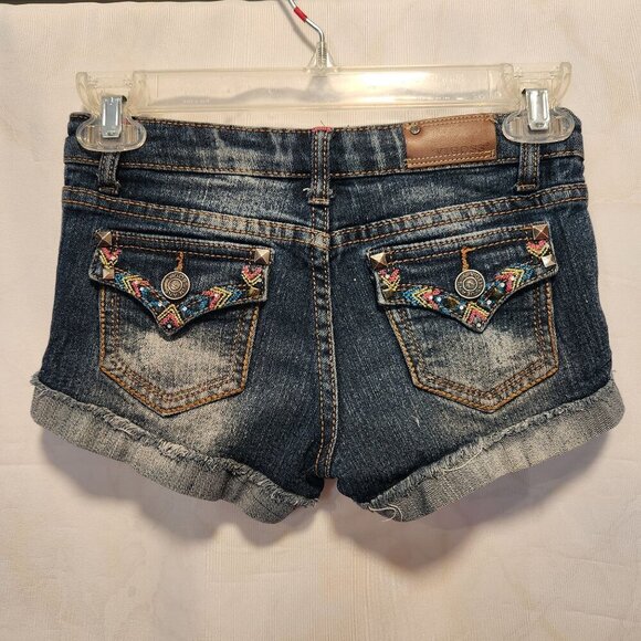 Vigoss Jean Shorts Youth Girls 10 Embroidered Pockets Rolled Cuff Dark Wash - Picture 6 of 8